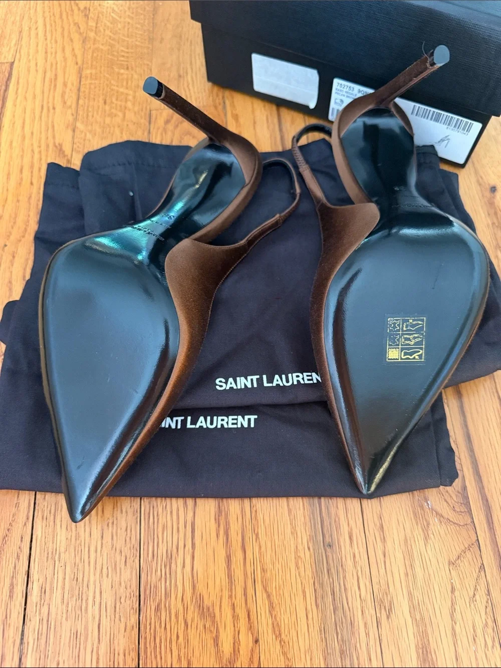 Saint Laurent silk satin Brown Pointed Zoé Slingback Pumps NEW